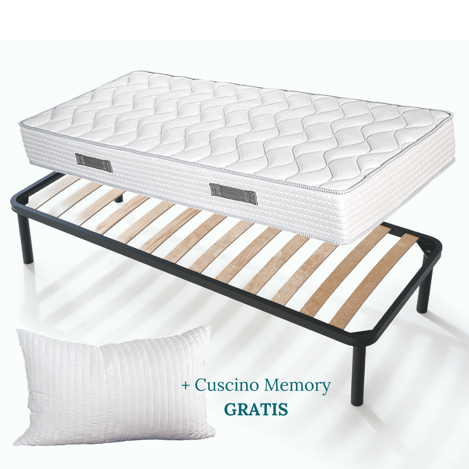 EVERGREENWEB - Kit Rete e Materasso Singolo 80x190 Alto 20 cm + Cuscino  Memory Foam GRATIS, Set