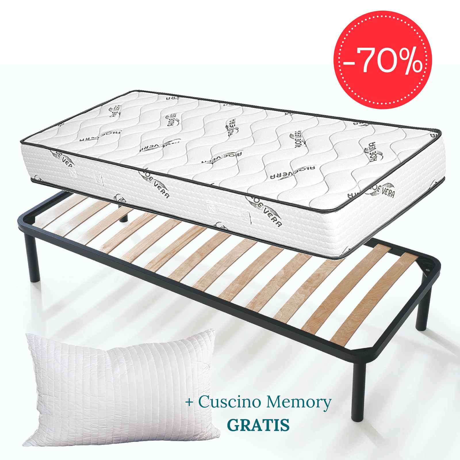 Kit Rete E Materasso Aloe Vera Alto 20 Cm Con Cuscini Memory Foam Gratis Materasso Ortopedico Con Rivestimento Oli Essenziali Aloe Trapuntatura
