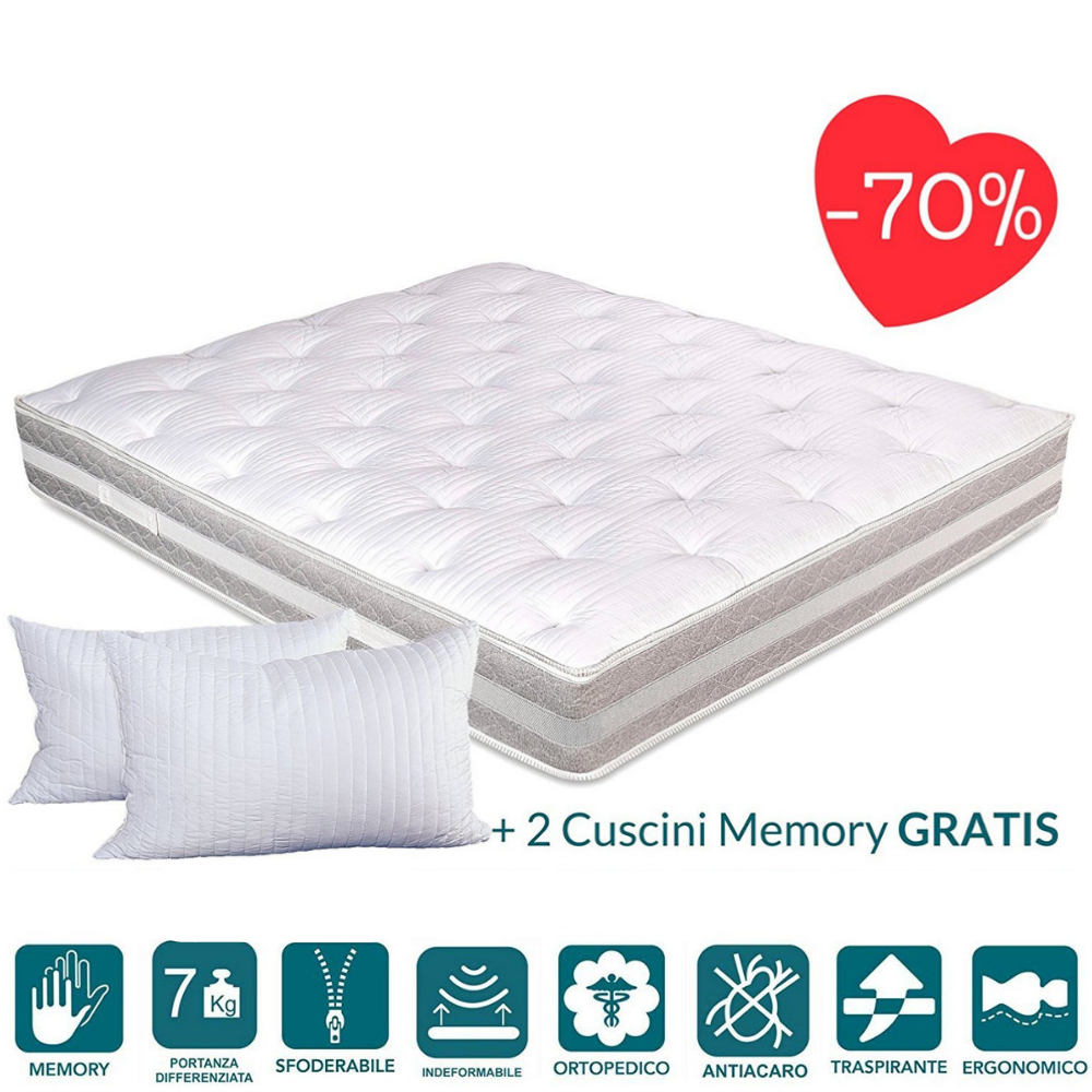 Topper Memory Foam - alto 7 cm, a portanza differenziata, sfoderabile