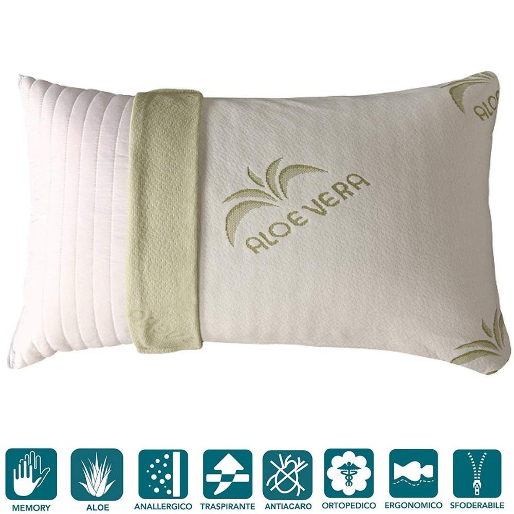 Cuscini Memory Foam Cervicale misura 40x70 alti 15 cm Fodera Aloe Vera Oli Esse