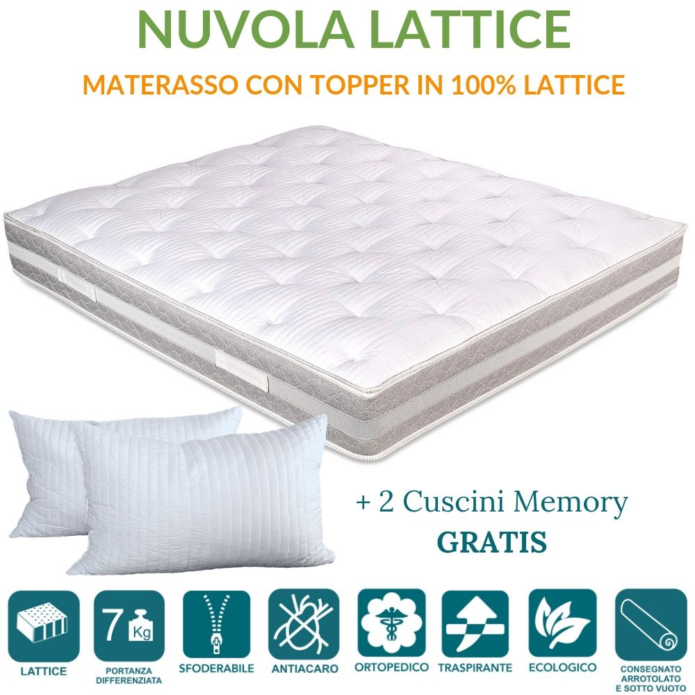 Materasso Topper in LATTICE Sfoderabile Lavabile H 25 + Cuscino Memory GRATIS --