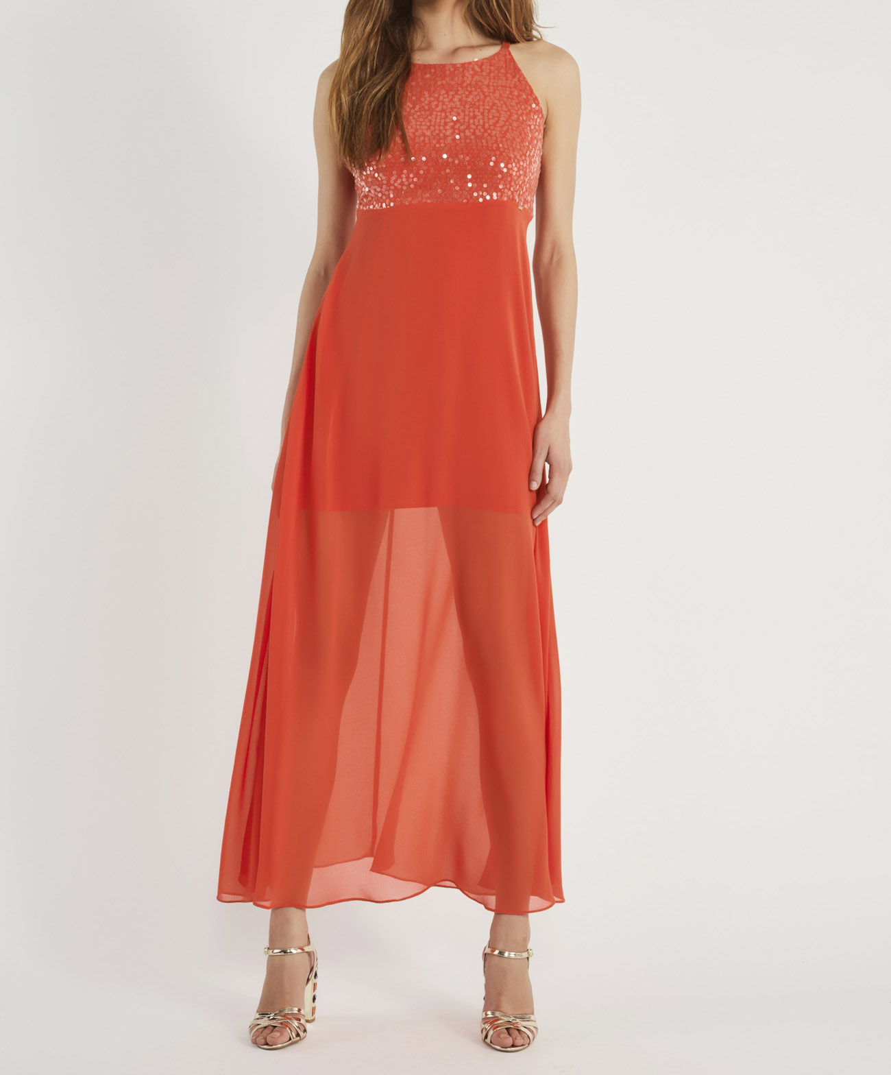 vestito corallo lungo