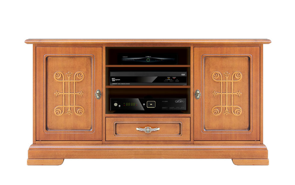 Porta tv un cassetto e 2 porte con incisioni