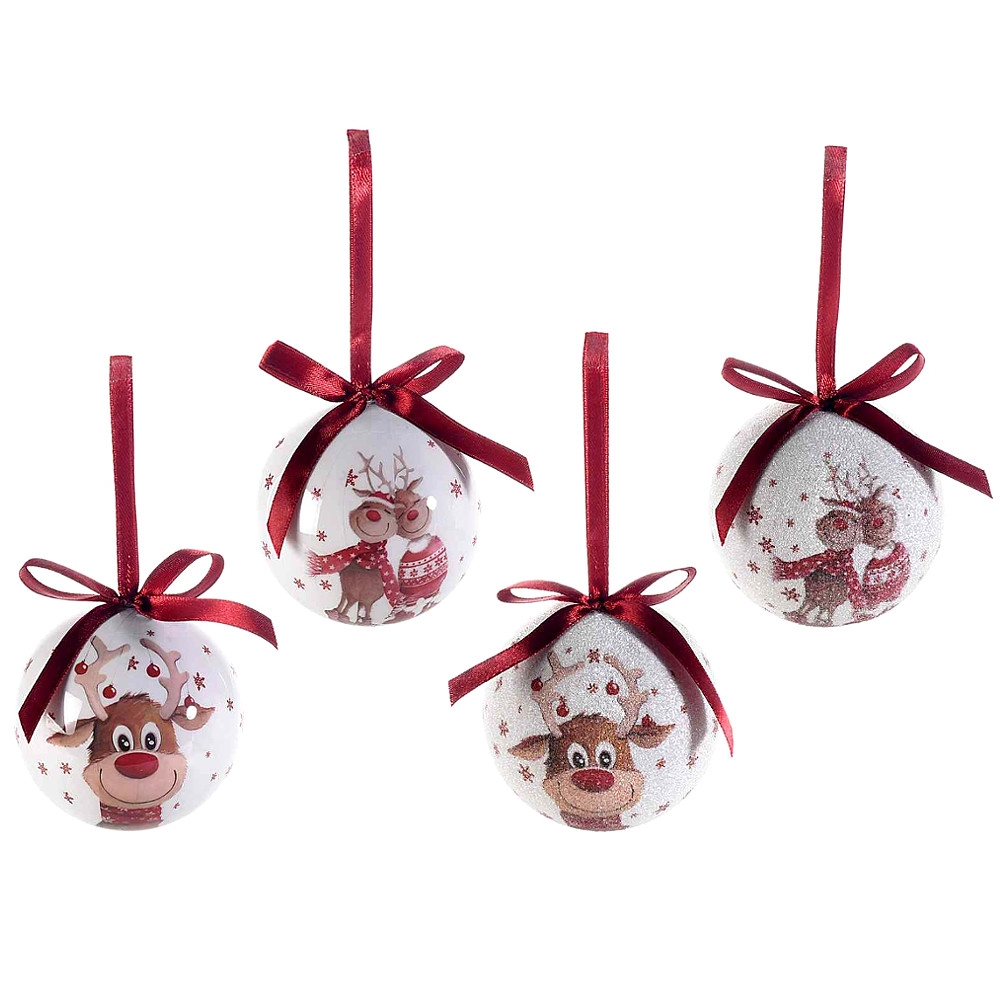 14 Palline Natalizie Per Lalbero Con Renna E Nastro Rosso