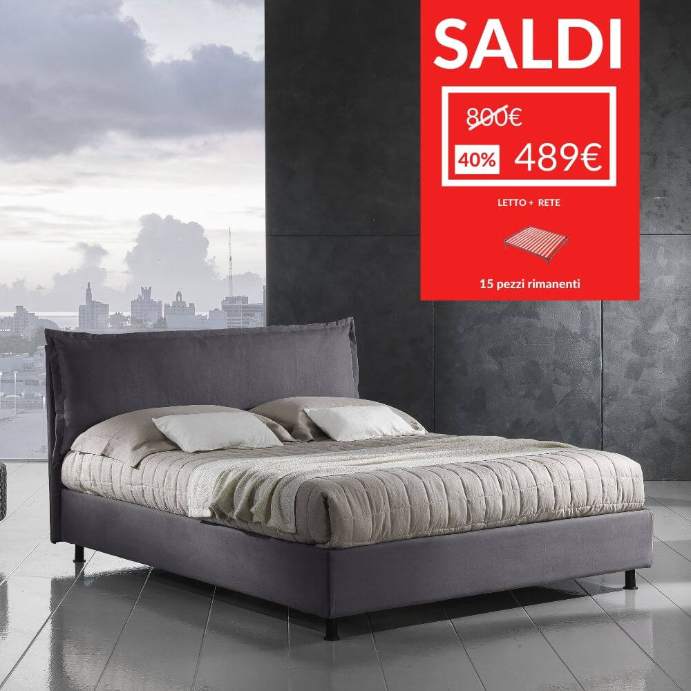 Letto Matrimoniale Grigio con BOX CONTENITORE e Rete in Legno