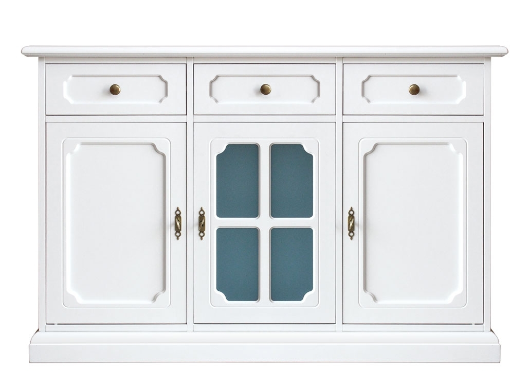 Aparador blanco puerta en vidrio azul para cocina/salón | Prixdoo.com
