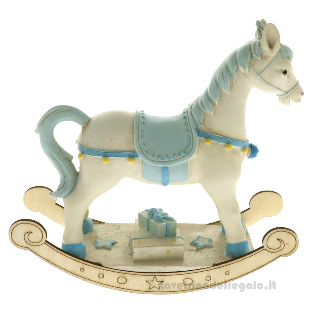 Cavallo A Dondolo Artigianale.Cavallo A Dondolo Celeste 22 Cm H Bomboniere La Vetrina Del Regalo