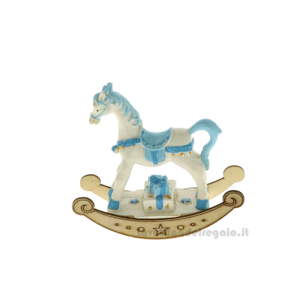 Cavallo A Dondolo Artigianale.4 Cavalli A Dondolo Celesti 9 Cm H Bomboniere La Vetrina Del Regalo