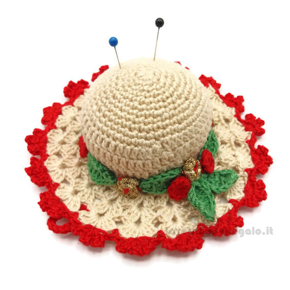 Cappellino Puntaspilli Beige Natale Uncinetto La Vetrina Del Regalo