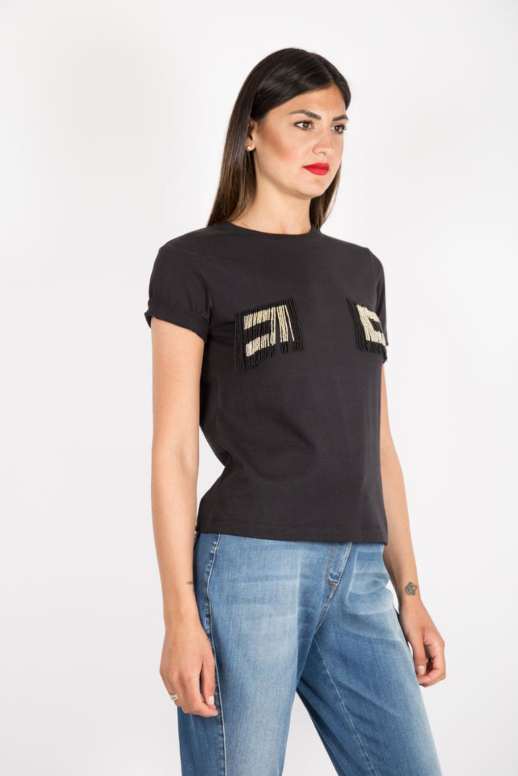 T shirt with Fringes Elisabetta Franchi