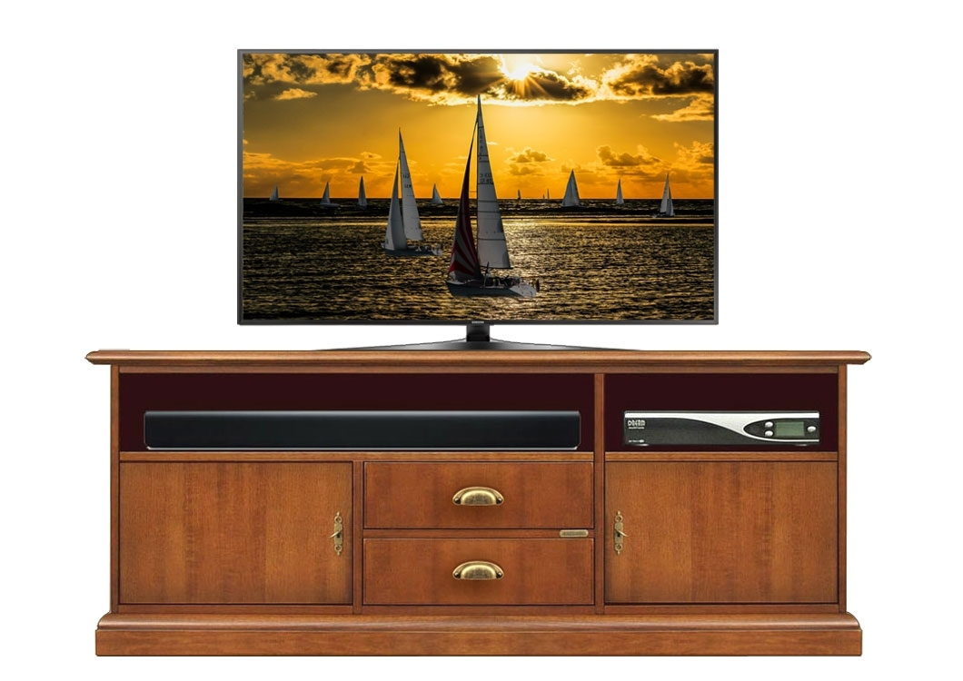 Low tv unit in wood + soundbar shelf FerrettoHome Ferrettohome by