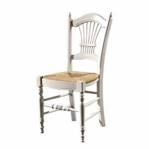 Chaise classique style maison de campagne, chaise rustique, chaise assise en paille, chaise blanche pour cuisine