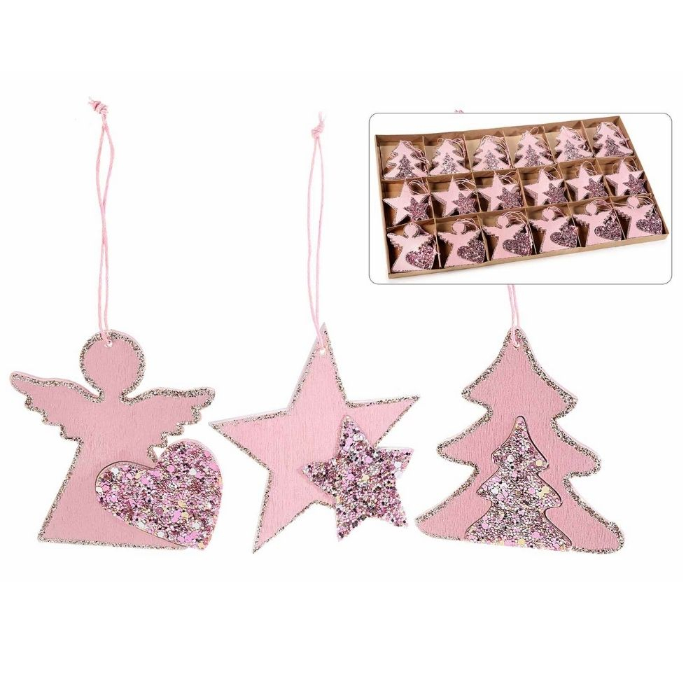 Decorazioni Natalizie Con Glitter.Set 72 Decorazioni Legno Natale Con Glitter Il Capriccio Di Silvia