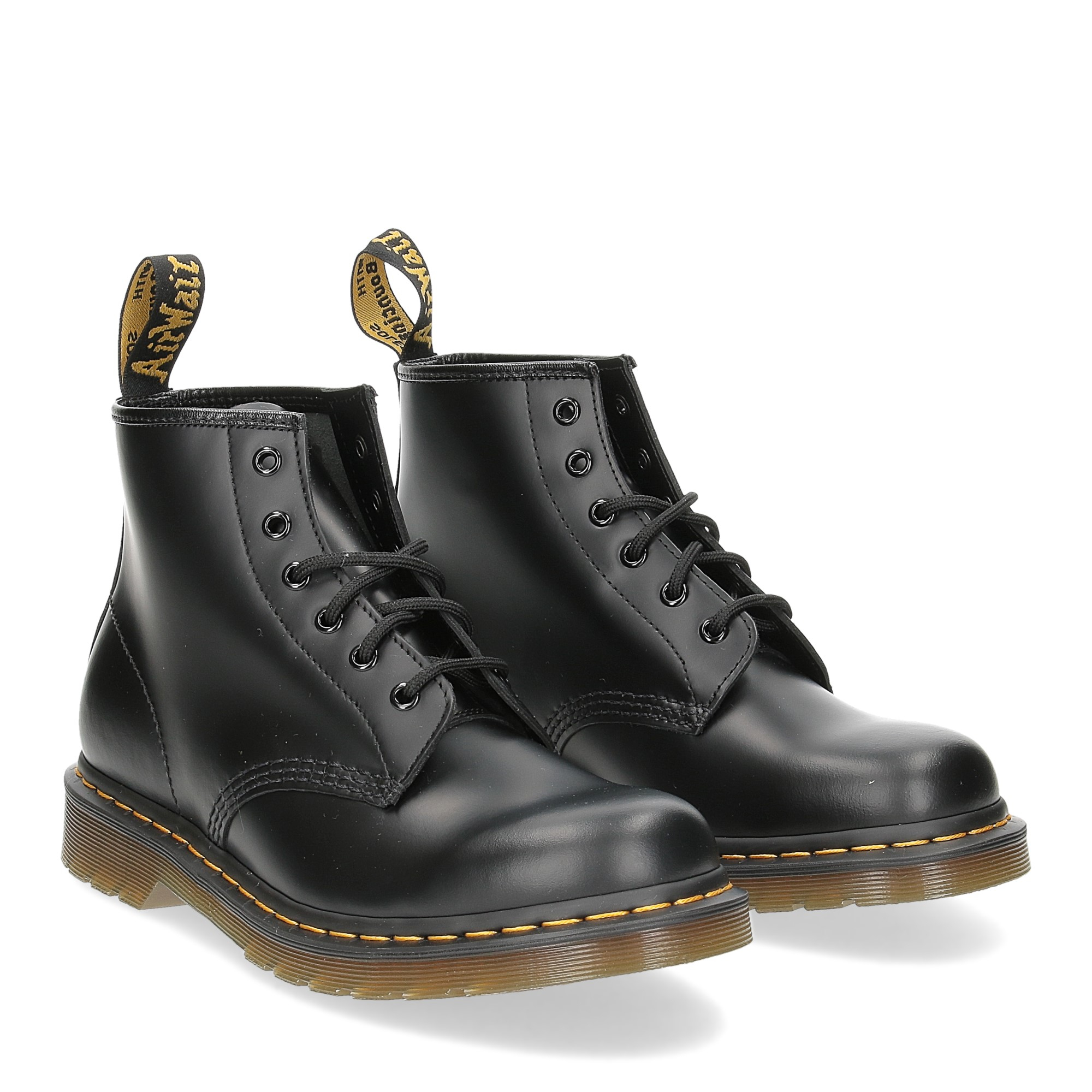 Dr. Martens Anfibio Donna 101 black smooth yellow stich - Al Siletto