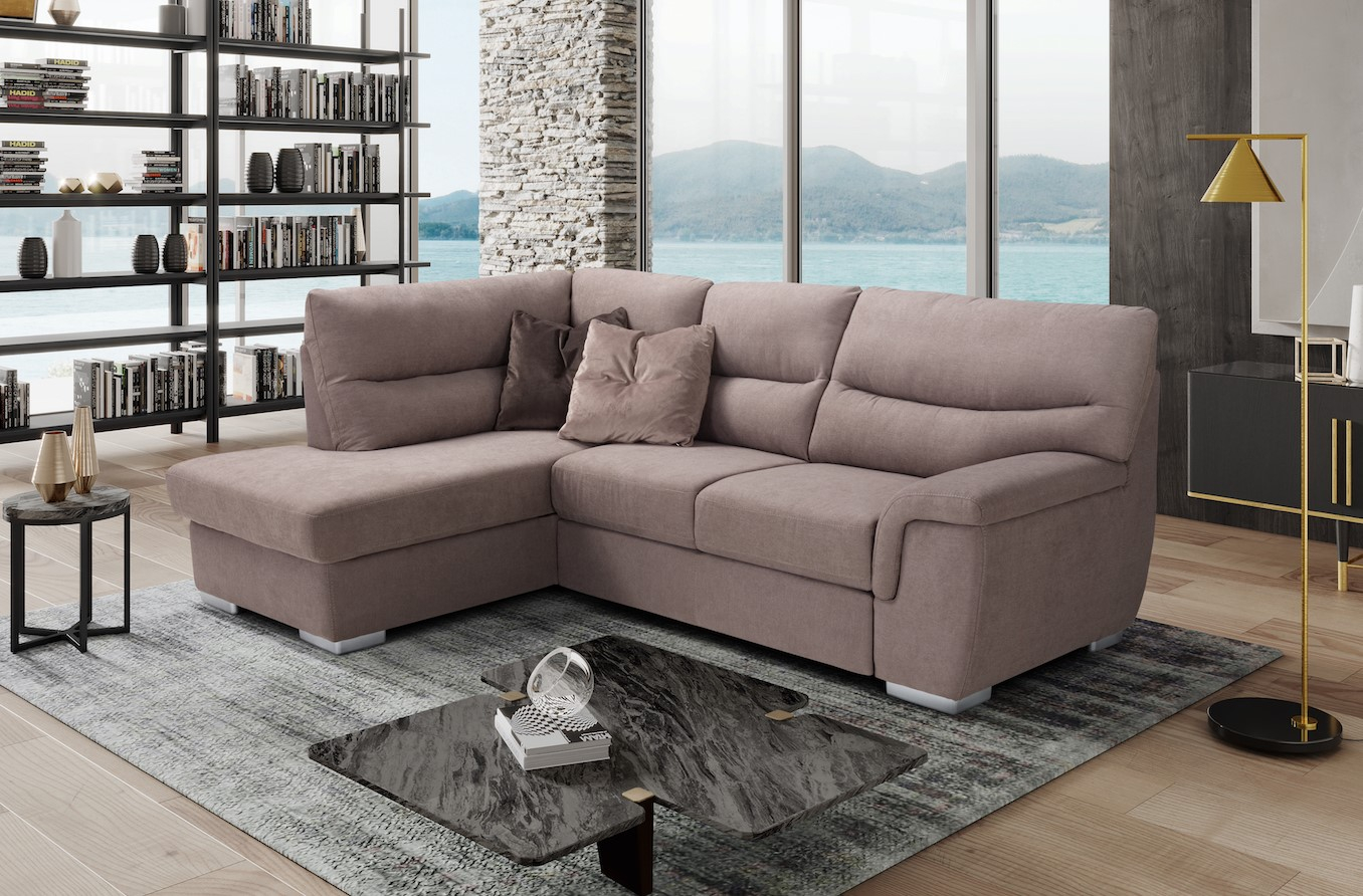 Divano Letto Angolare Contenitore Da 255 Cm Con Pouf Estraibile