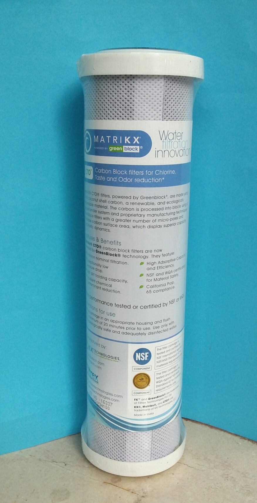 Filtro acqua a carboni attivi cartuccia Carbon block Matrikx CTO 5 mic