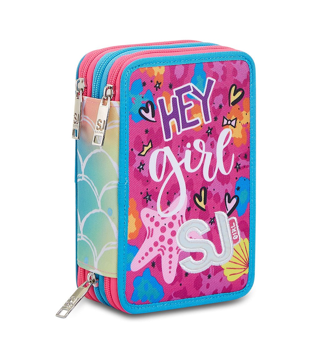 Astuccio Con 3 Zip SJ Oceanled Girl Da SJ Girl Decorato Super Accessoriato  Rosa Scuola Bambine Bimbe Cancelleria Party Papiro Ercolano