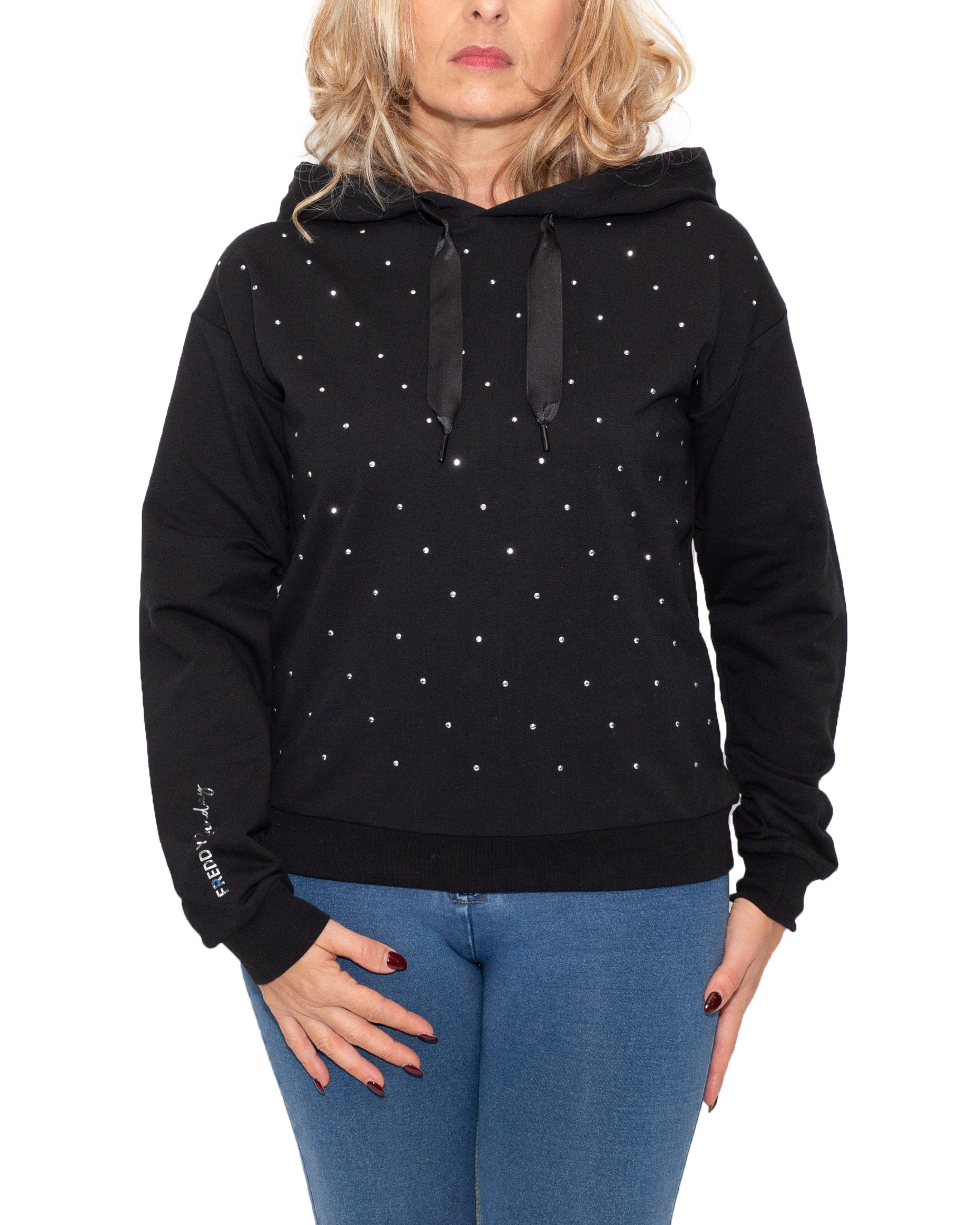 FREDDY felpa HOODY donna con cappuccio nera Albiero Sport