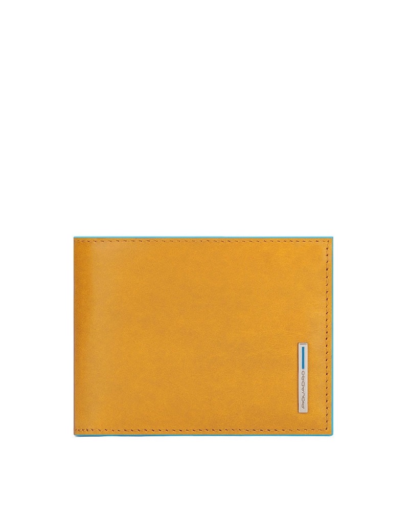 PORTAFOGLIO UOMO PIQUADRO GIALLO PORTAMONETE PORTADOCUMENTI VERTICALE PELLE  BLU SQUARE PU1392B2R/G9