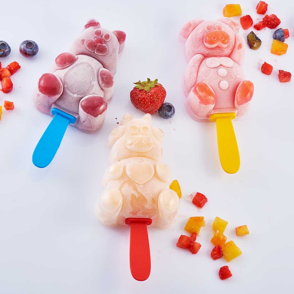 Silicone Ice Tray with Cover, Bear Ice Cream Jelly DIY Mold, Baby