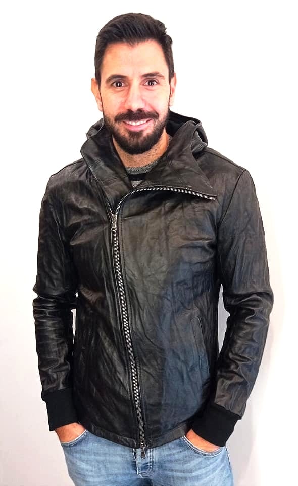 Giacca pelle uomo stropicciata con Cappuccio mod. Scuba C col