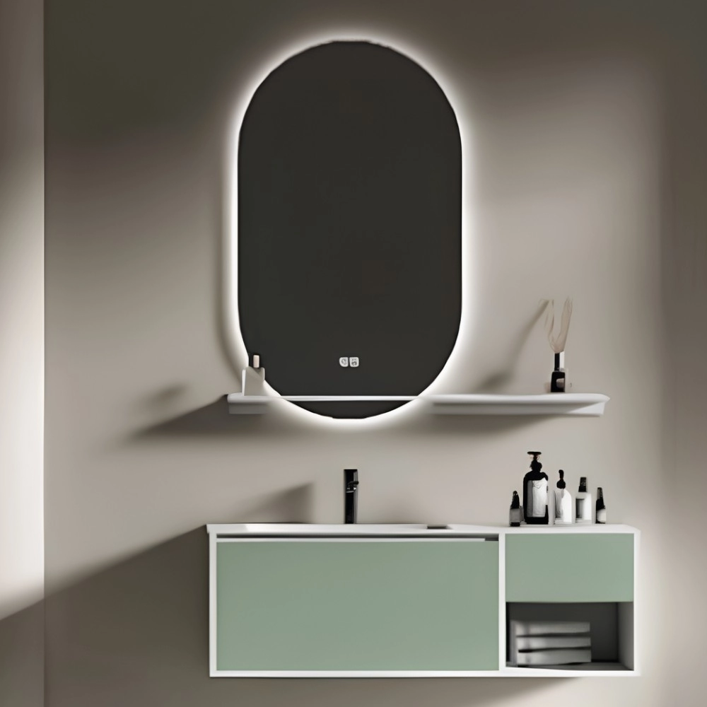 MOBILE BAGNO | AUROR.AF | VERDE MELA CON MENSOLA E SPECCHIO LED 100 CM