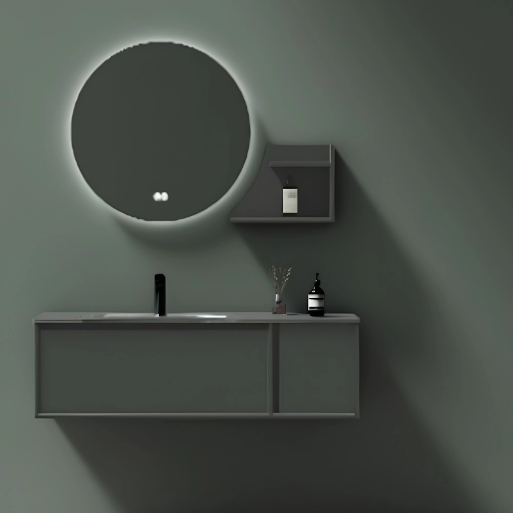 MOBILE BAGNO | MOON.AF | VERDE FORESTA CON PIANO IN VETRO MENSOLA E SPECCHIO LED 120 CM