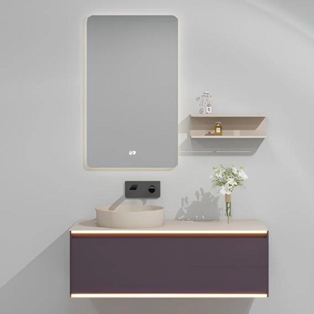 MOBILE BAGNO | LUXE.AF | MAUVE SCURO CON MENSOLA E SPECCHIO LED 120 CM