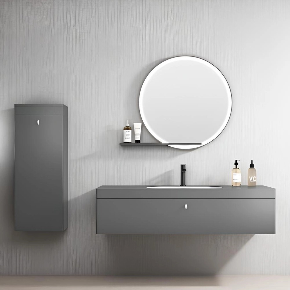 MOBILE BAGNO | GLITZ.AF | GRIGIO FUMO CON MENSOLA MOBILETTO E SPECCHIO LED 120 CM