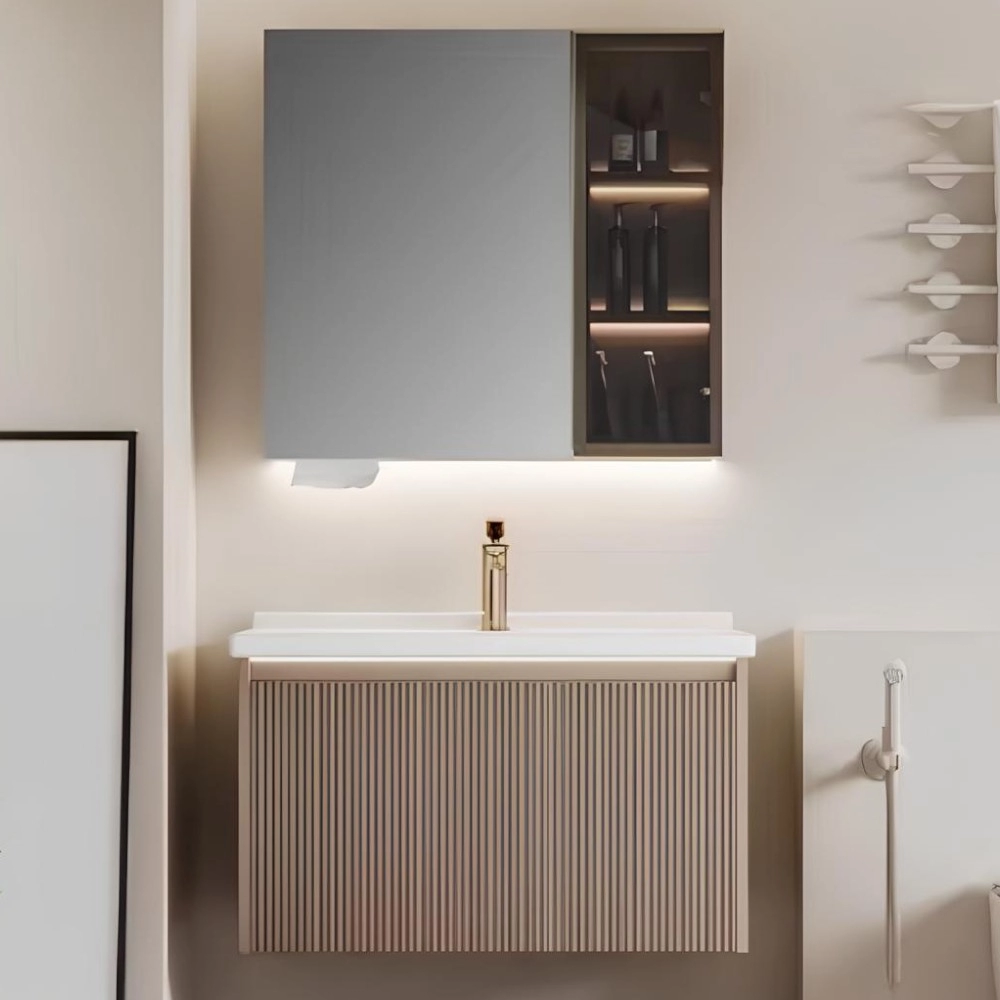 MOBILE BAGNO | TREND.AF | BEIGE CON MOBILETTO A MENSOLE 80 CM