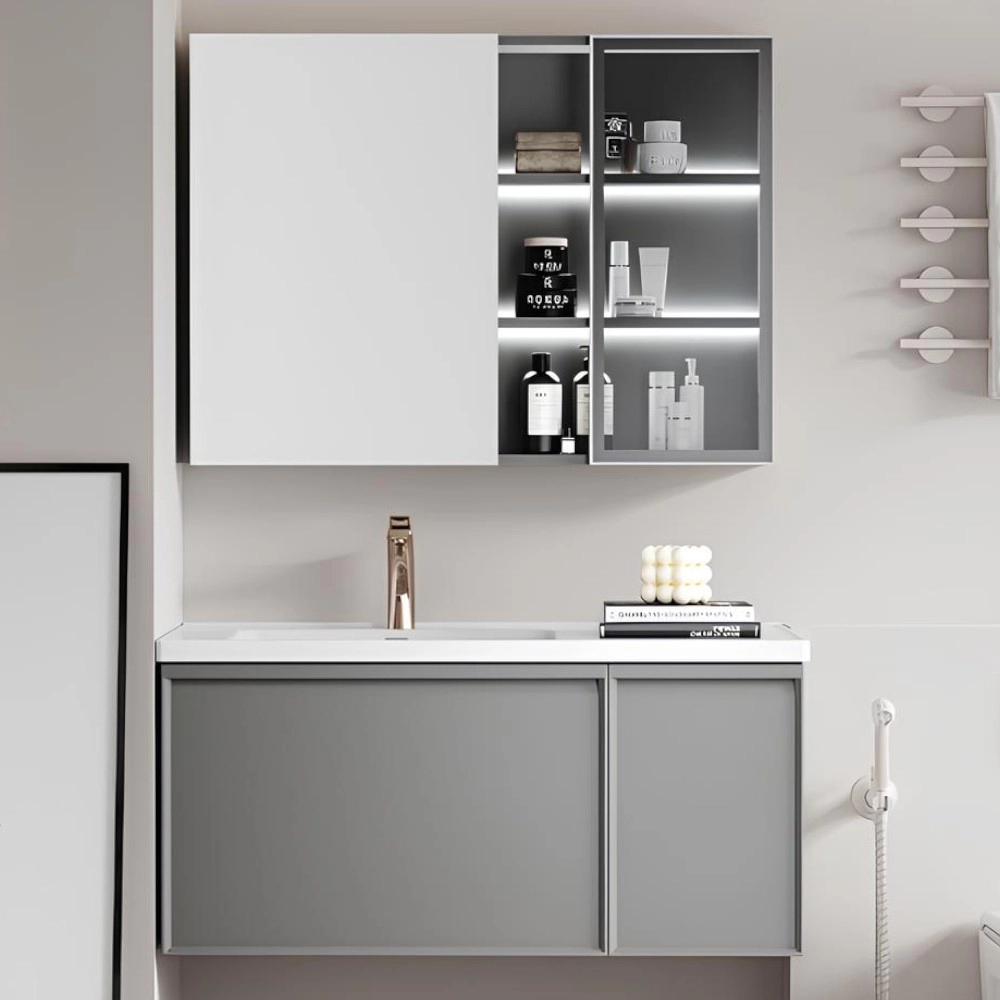 MOBILE BAGNO | BLISS.AF | GRIGIO CHIARO CON MOBILETTO A MENSOLE 100 CM