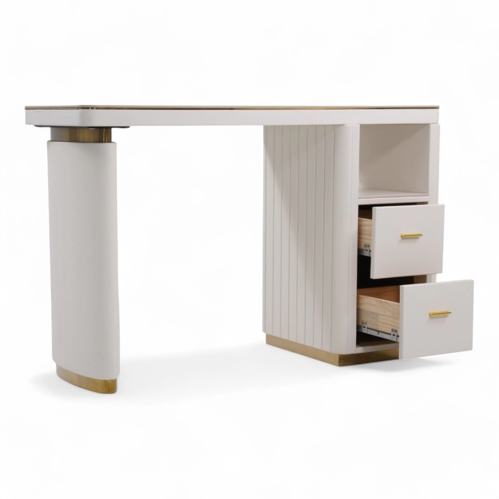 TAVOLINO MANICURE | ROME.YC | SIMILPELLE BIANCO PANNA CON INSERTI IN ORO