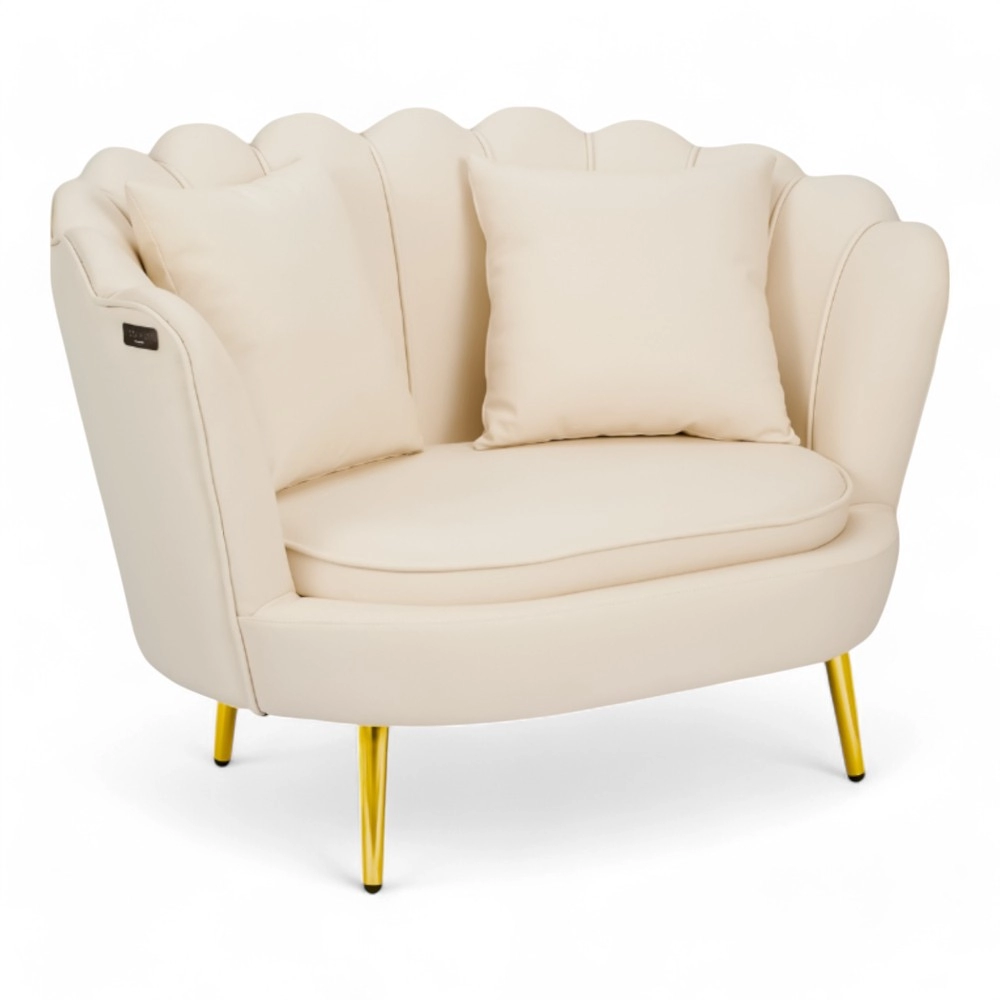 DIVANO | SHELL.YC | SIMILPELLE BIANCO PANNA CON PIEDI IN LEGNO