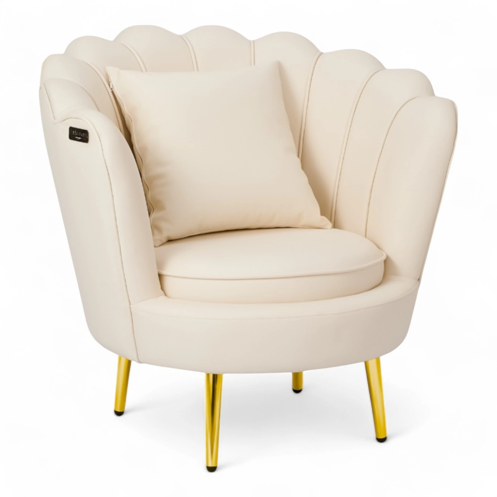 POLTRONA | SHELL.YC | SIMILPELLE BIANCO PANNA CON PIEDI IN ORO