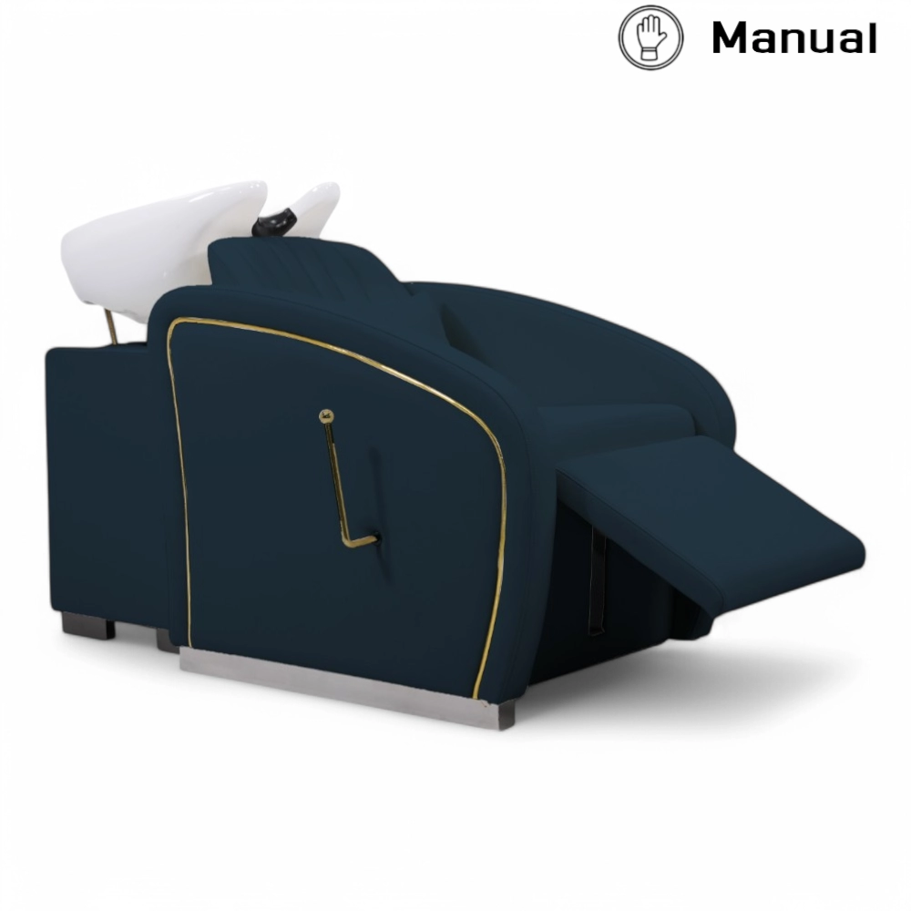 LAVATESTA PARRUCCHIERE | ELITE.YC | SIMILPELLE BLU NAVY CON INSERTI IN ORO E ALZA GAMBE MANUALE