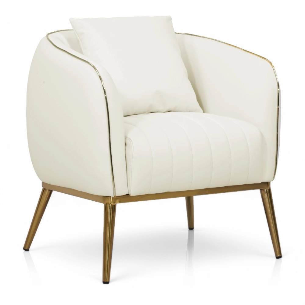 POLTRONA | GAMA.YC | SIMILPELLE BIANCO PANNA CON INSERTI E PIEDI IN ORO