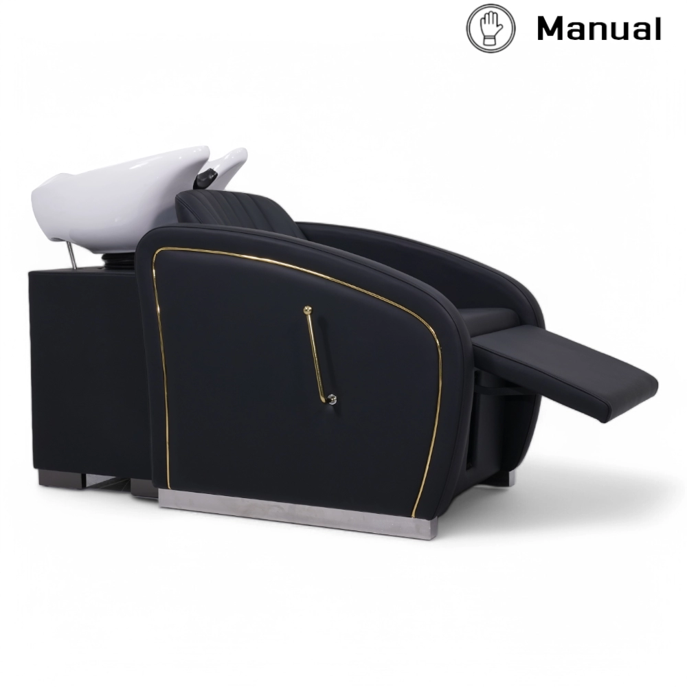 LAVATESTA PARRUCCHIERE | ELITE.YC | SIMILPELLE NERA CON INSERTI IN ORO E ALZA GAMBE MANUALE