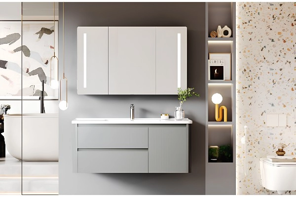 MOBILE BAGNO | GLEAM.AF | GRIGIO CHIARO CON MOBILETTO A MENSOLE 100 CM