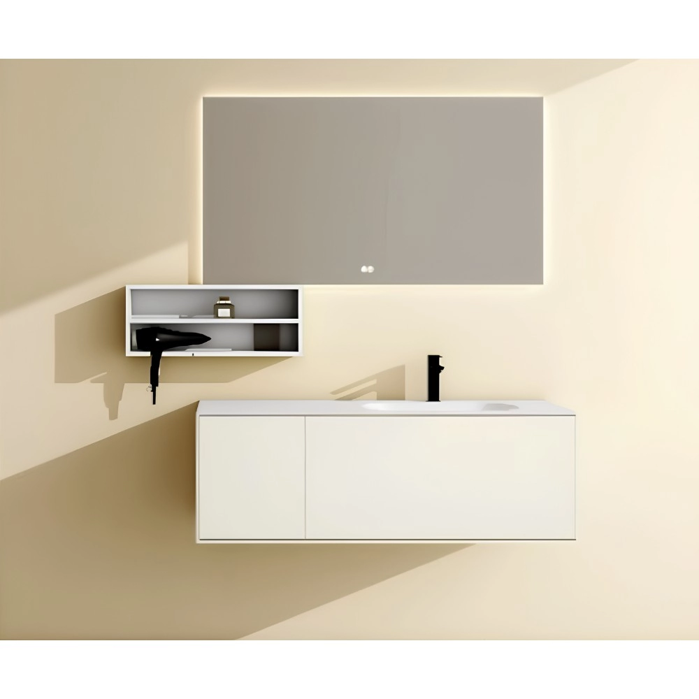 MOBILE BAGNO | SOFIA.AF | BIANCO PANNA CON MENSOLA E SPECCHIO LED 100 CM