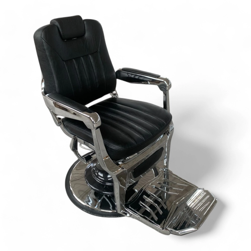 POLTRONA BARBIERE | IRON.YL | SCOCCA ARGENTO IN SIMLPELLE NERA STRIATA