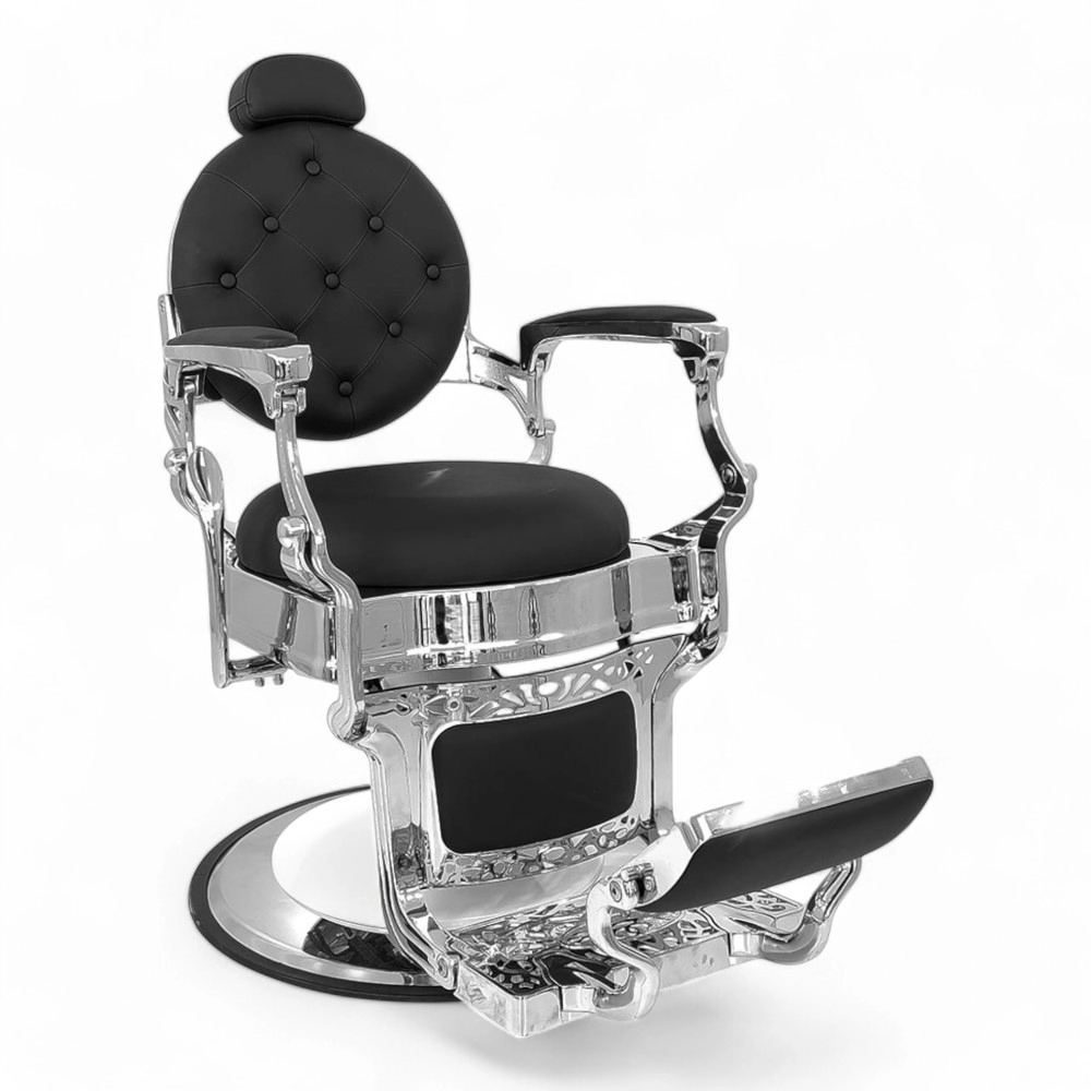 POLTRONA BARBIERE | REGINA.HL | SCOCCA ARGENTO IN SIMILPELLE NERA