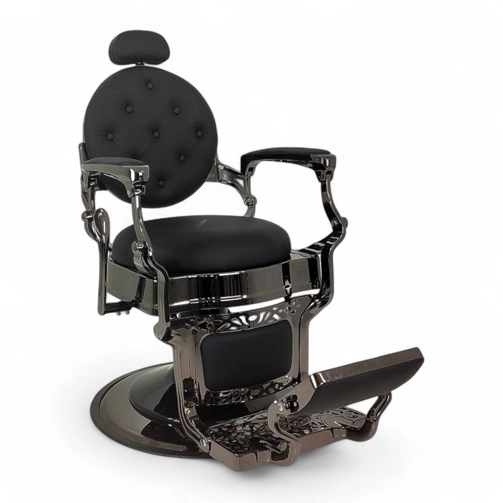 POLTRONA BARBIERE | REGINA.HL | SCOCCA NERO CROMATO IN SIMILPELLE NERA