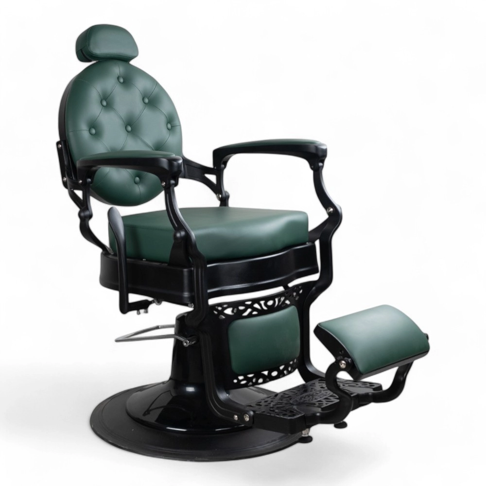 POLTRONA BARBIERE | RONIN.FN | SCOCCA NERO OPACO IN SIMILPELLE VERDE