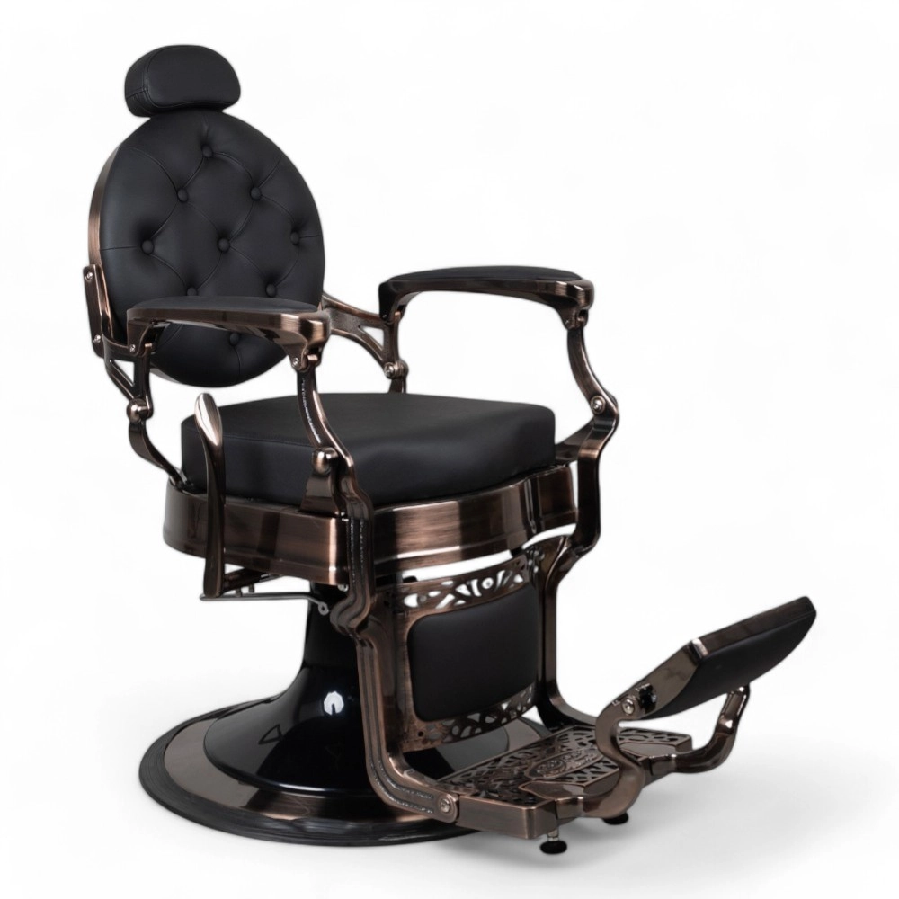 POLTRONA BARBIERE | RONIN.FN | SCOCCA RAME SPAZZOLATO IN SIMILPELLE NERA
