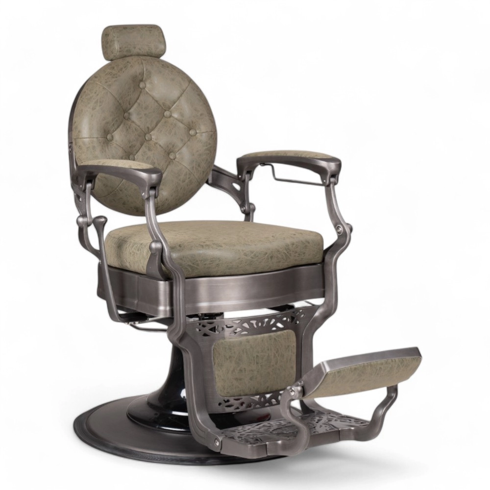 POLTRONA BARBIERE | RONIN.YL | SCOCCA GRIGIO SPAZZOLATO IN SIMILPELLE VERDE OLIVA FUME'