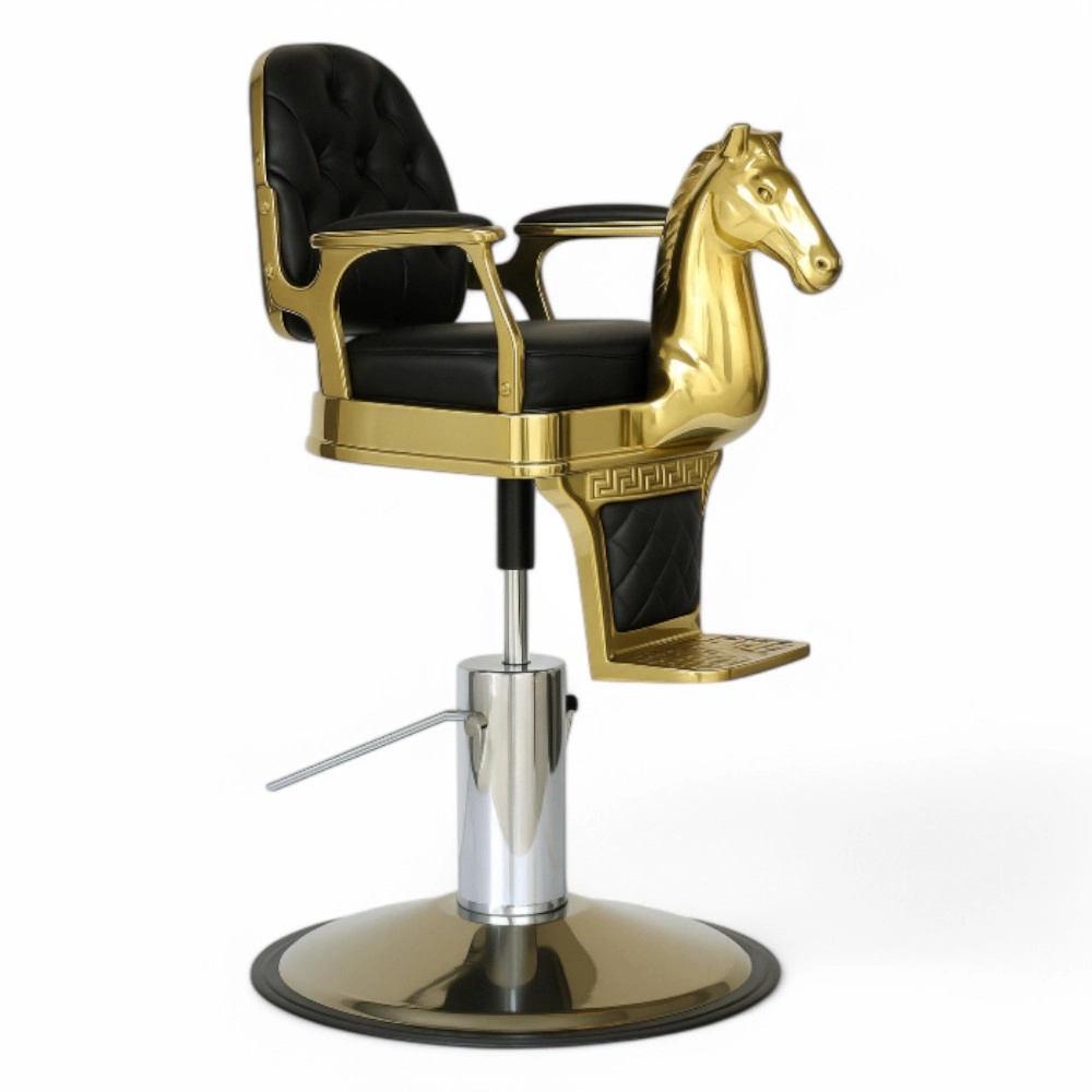 POLTRONA BIMBO | HORSE.EM | CAVALLUCCIO CON SCOCCA ORO IN SIMILPELLE NERA