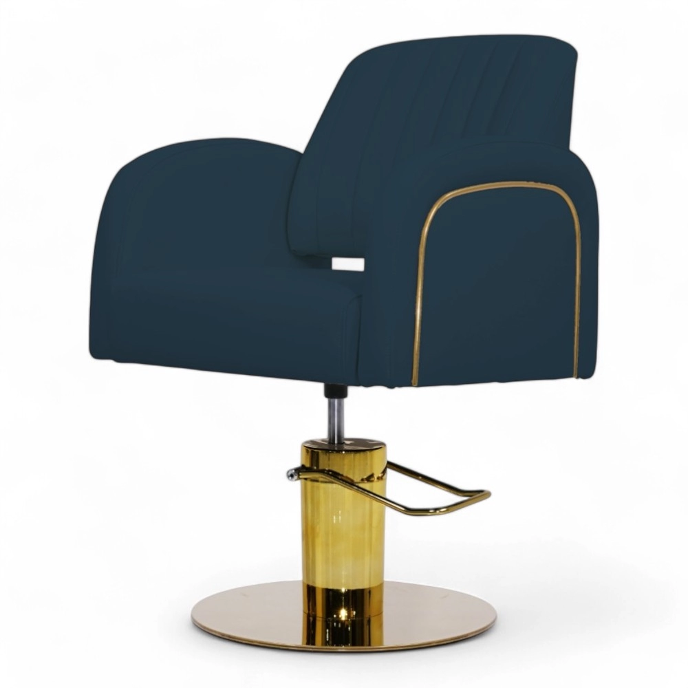 POLTRONA PARRUCCHIERE | ELITE.YC | SIMILPELLE BLU NAVY E INSERTI ORO CON POMPA IDRAULICA
