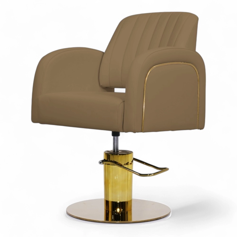 POLTRONA PARRUCCHIERE | ELITE.YC | SIMILPELLE MARRONE LION E INSERTI ORO CON POMPA IDRAULICA