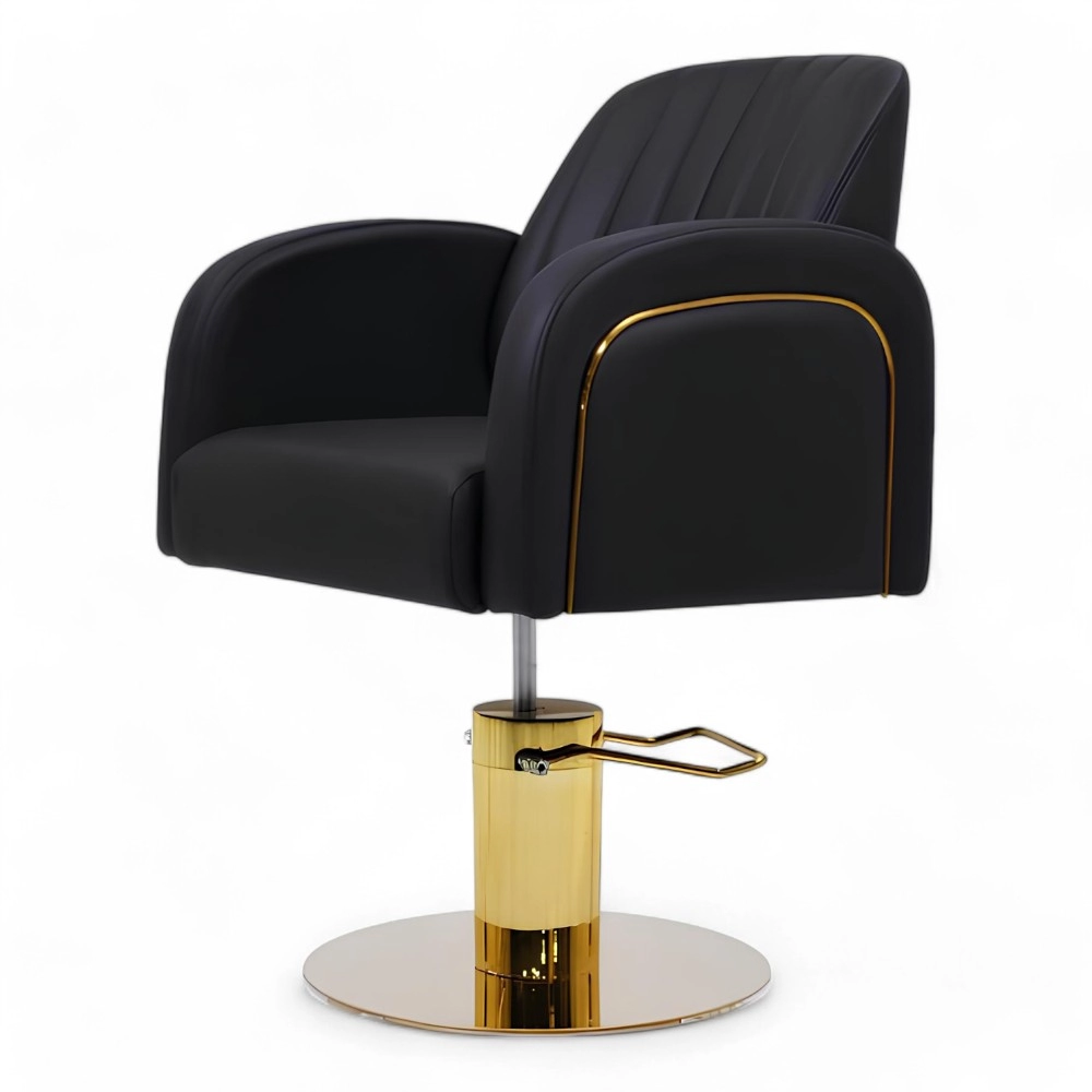 POLTRONA PARRUCCHIERE | ELITE.YC | SIMILPELLE NERA E INSERTI ORO CON POMPA IDRAULICA