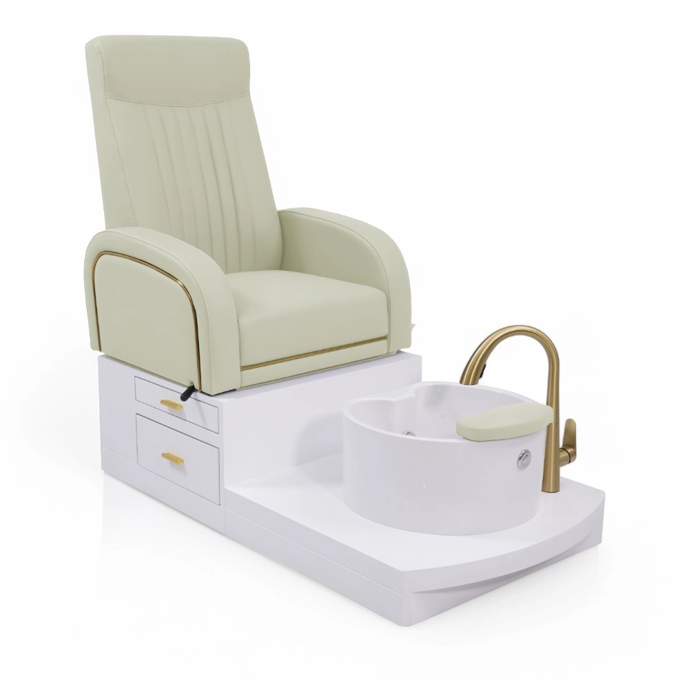 POLTRONA PEDICURE | ELIAS.YC | SIMILPELLE BIANCO PANNA CON INSERTI IN ORO